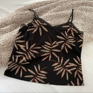 Black Printed Tank with Mesh Detail